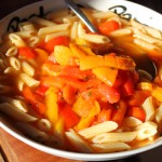 pasta met paprika, gegrilde paprika