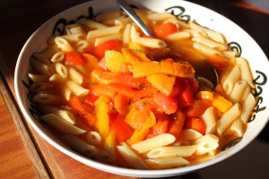 pasta met paprika, gegrilde paprika