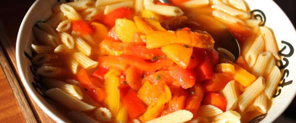 pasta met paprika, gegrilde paprika