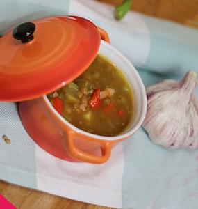 linzensoep spek paprika bleekselderij tomaat